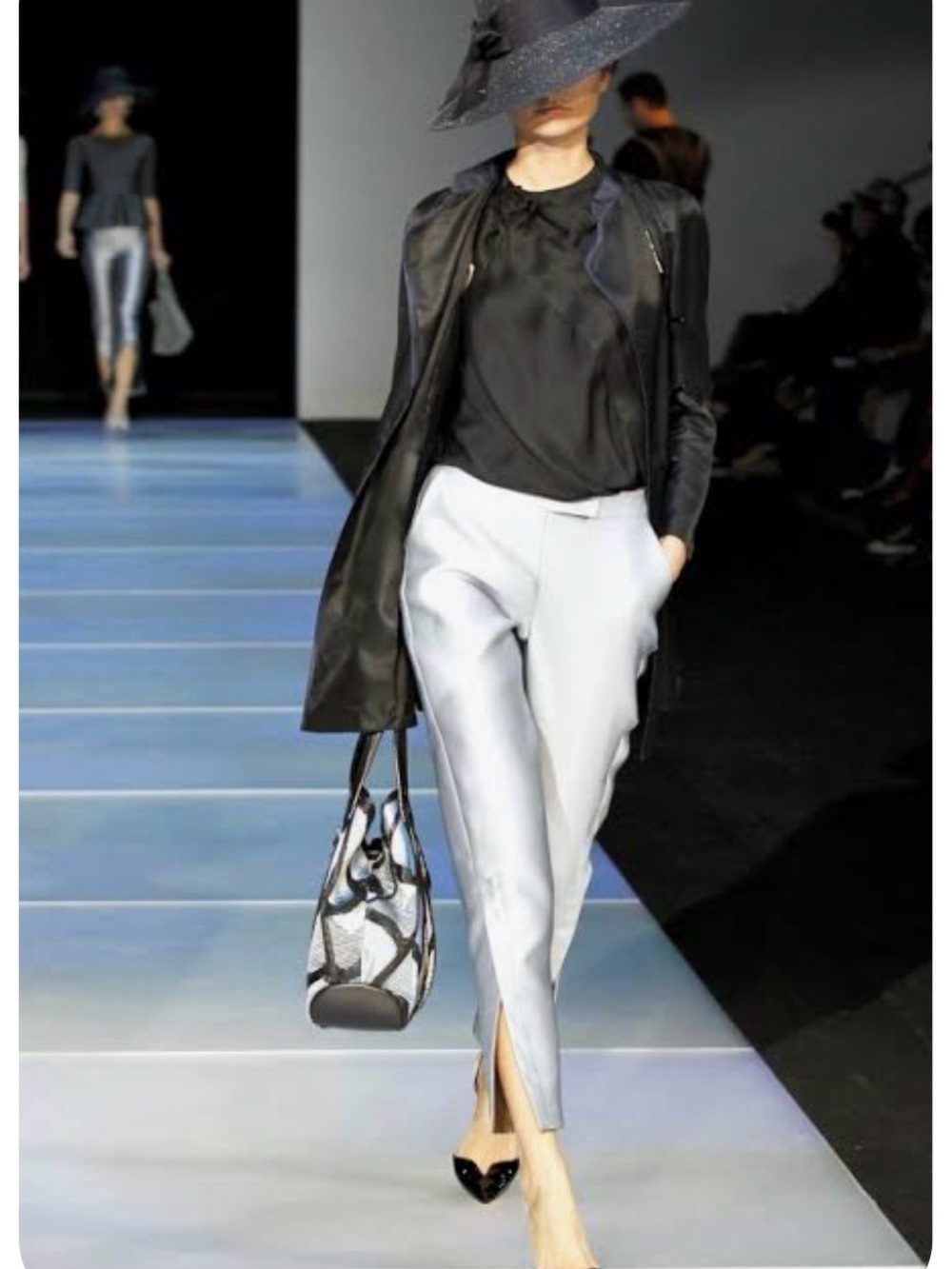 Giorgio Armani Vintage Runway Spring 2012 Black Silk Blouse with Bow